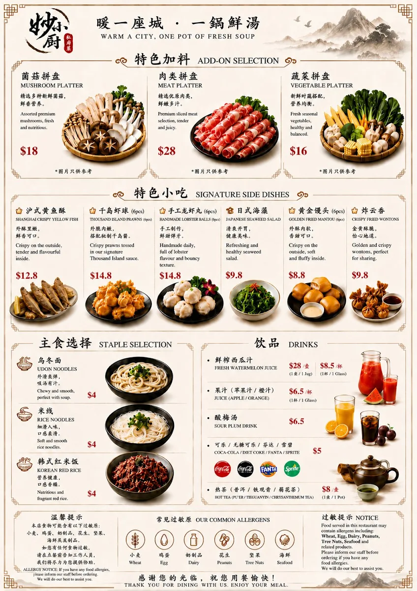 Menu, 妙小厨蒸汽石锅鱼 Miu Yunnan Steam Pot