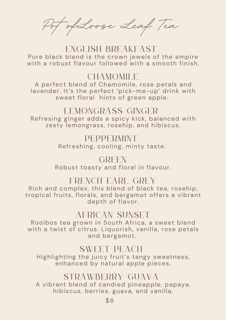Menu, Collins Coffee House