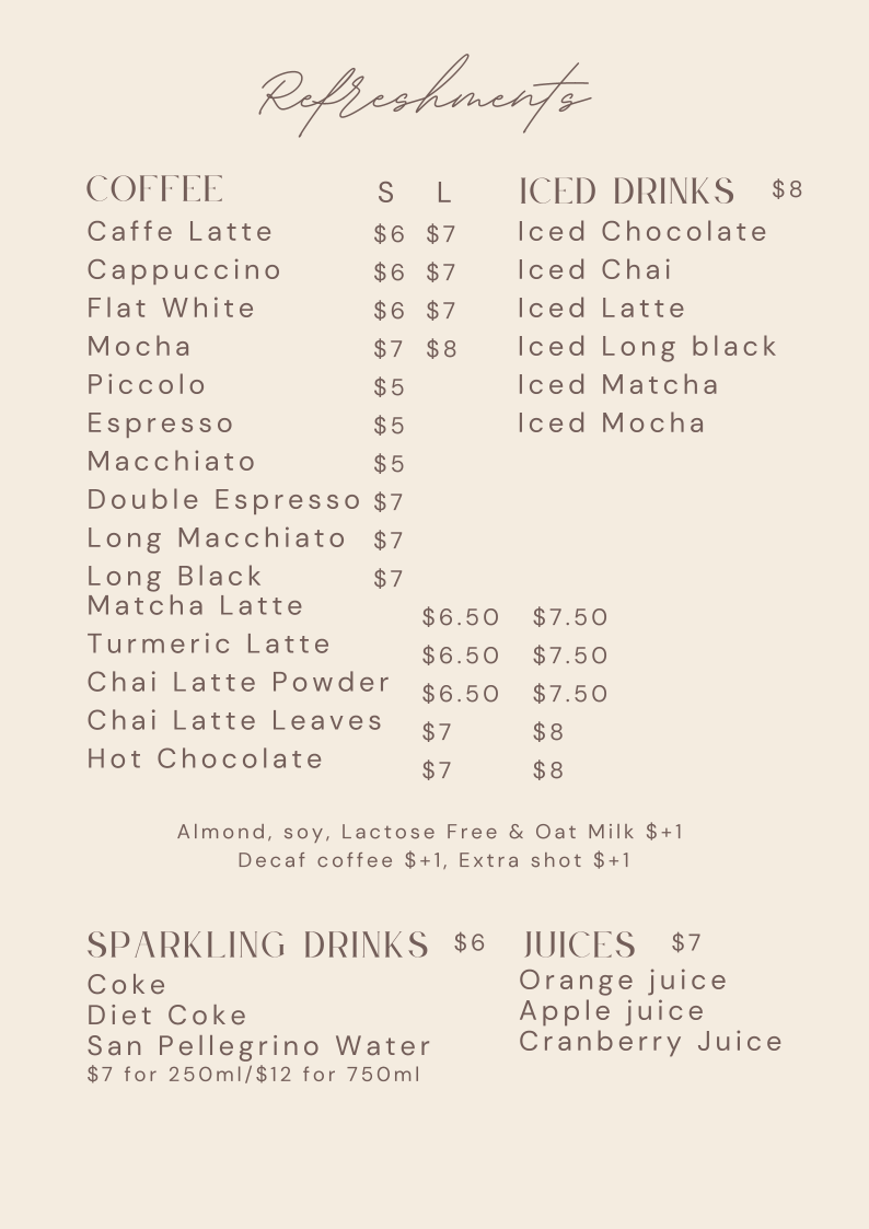 Menu, Collins Coffee House