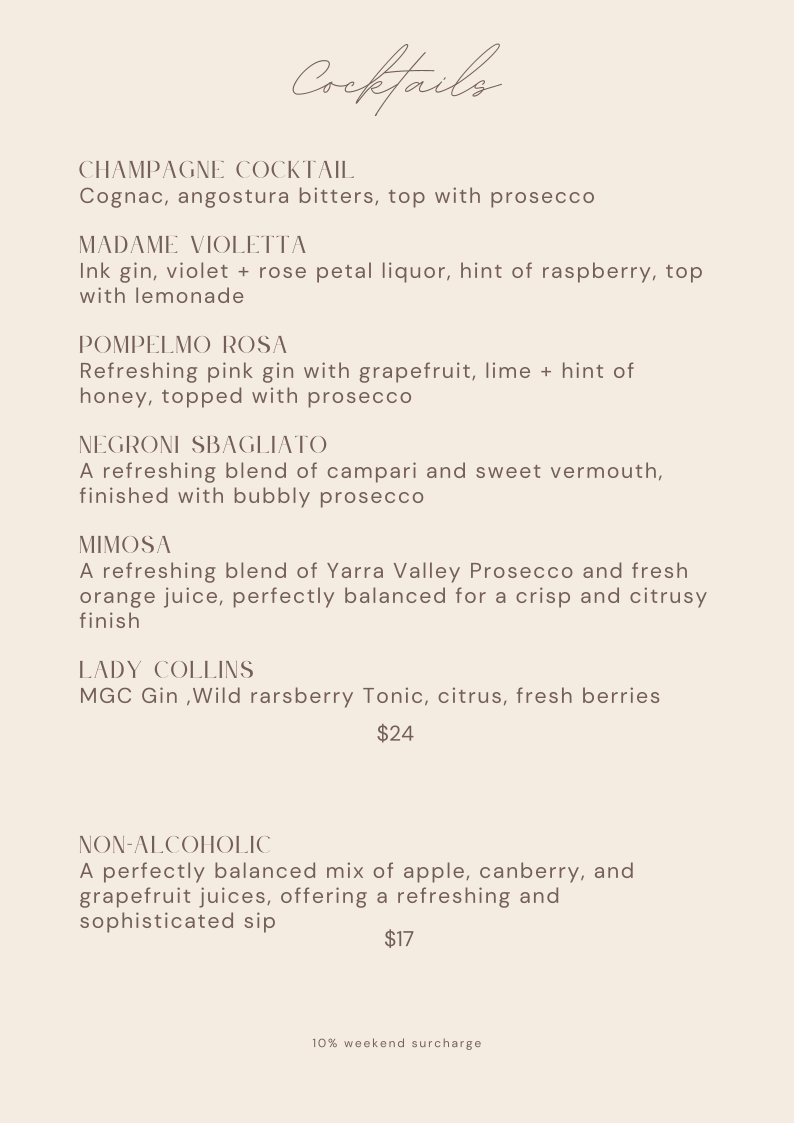Menu, Collins Coffee House