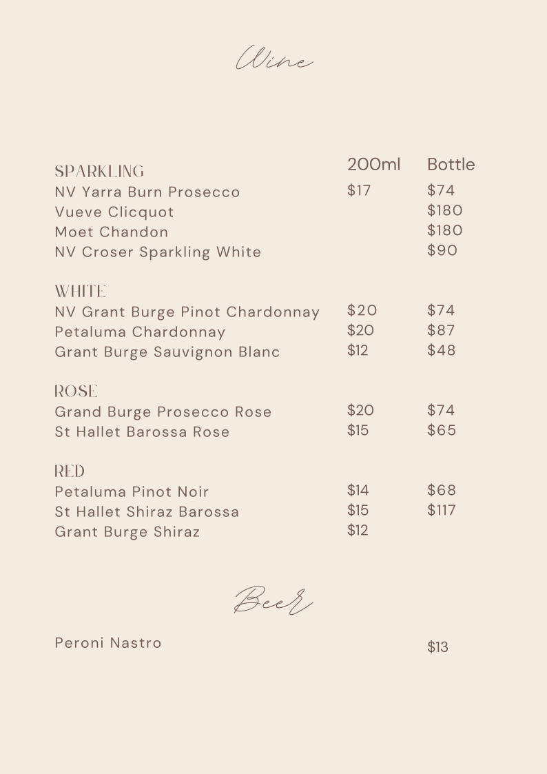 Menu, Collins Coffee House