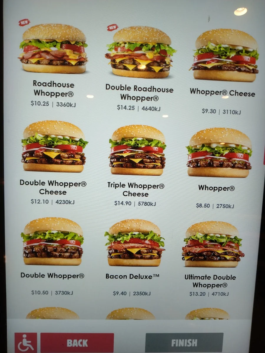 Menu, Hungry Jack's Burgers Darlinghurst