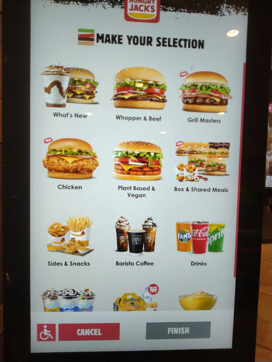 Menu, Hungry Jack's Burgers Darlinghurst