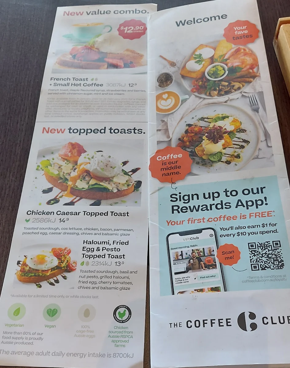 Menu, The Coffee Club