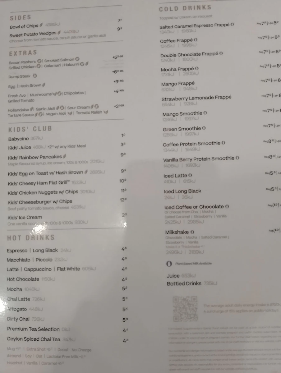 Menu, The Coffee Club