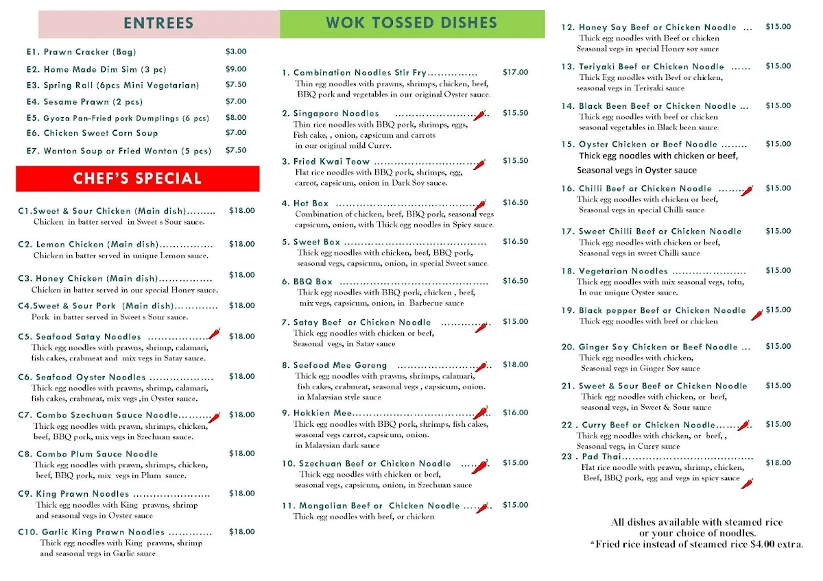 Menu, Sentosa Noodle House