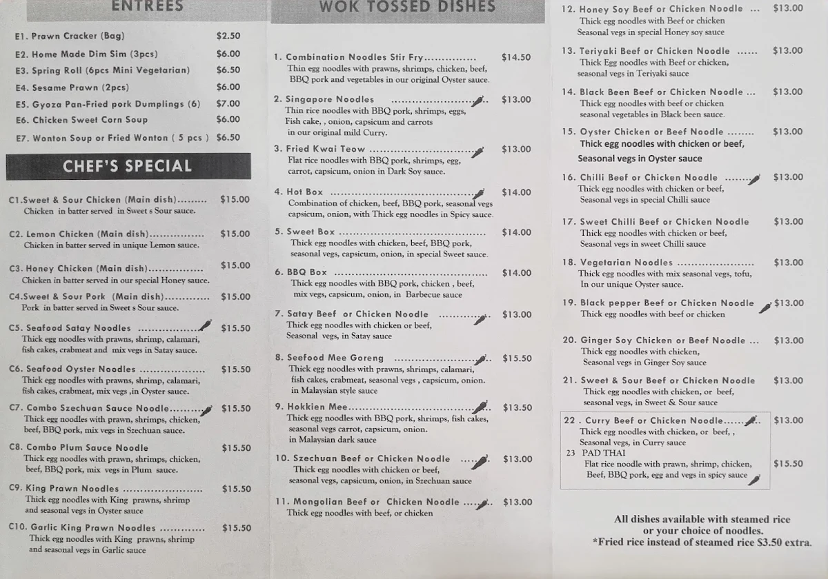 Menu, Sentosa Noodle House