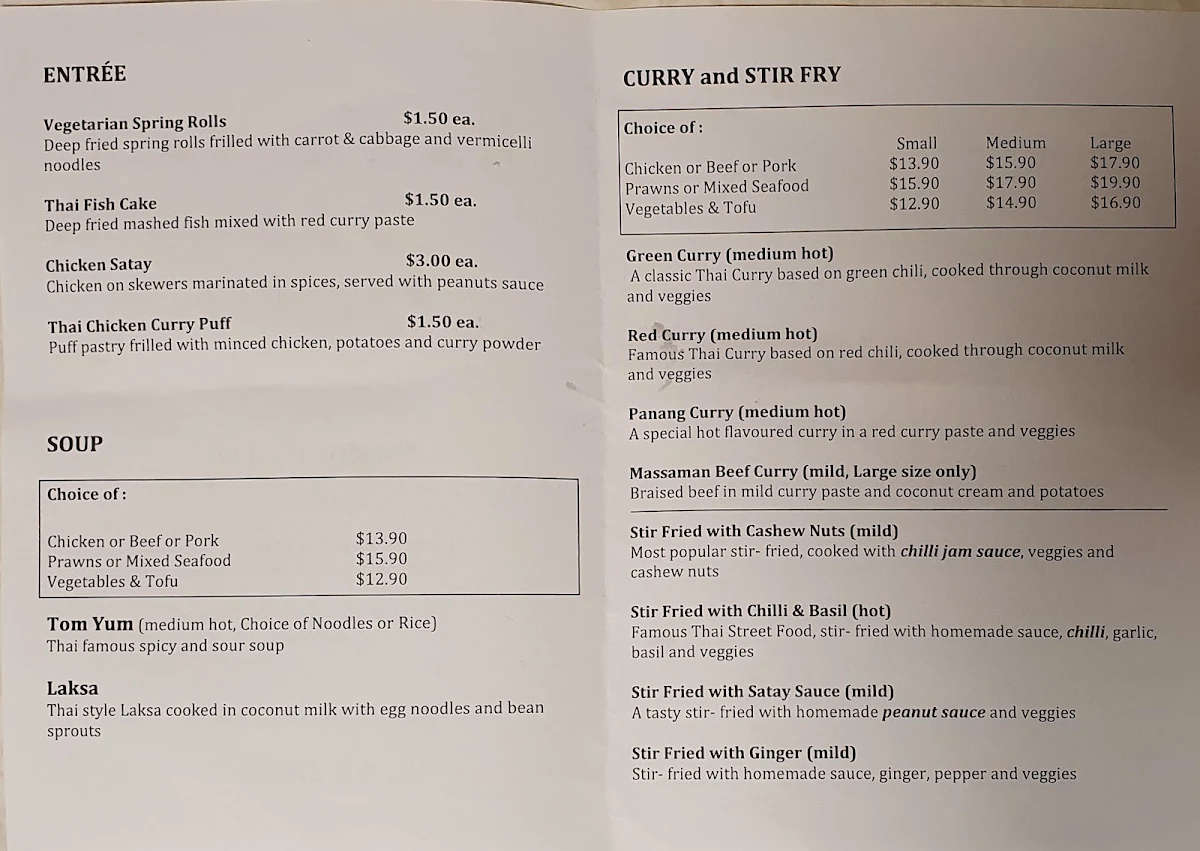 Menu, Kala Thai