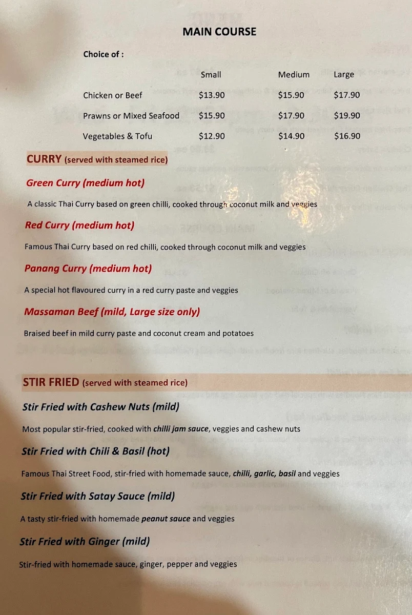Menu, Kala Thai