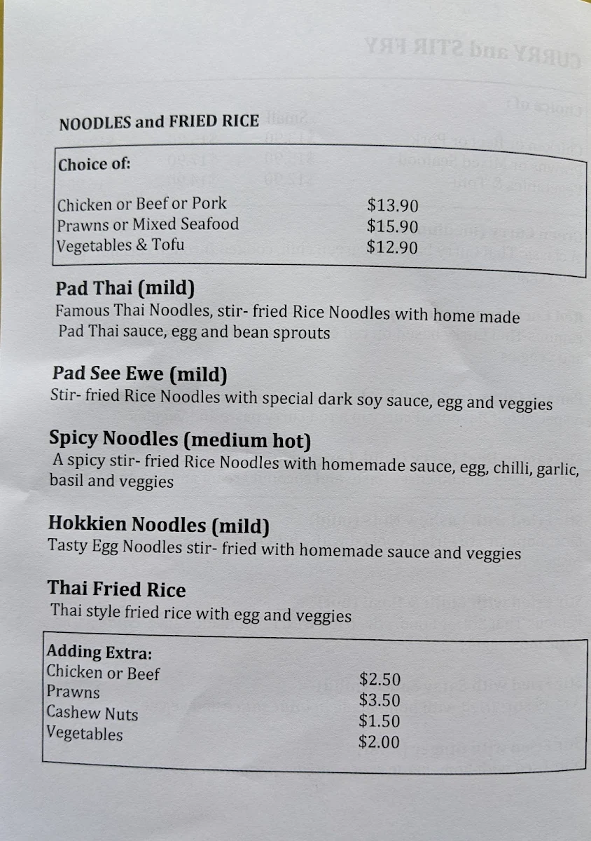 Menu, Kala Thai