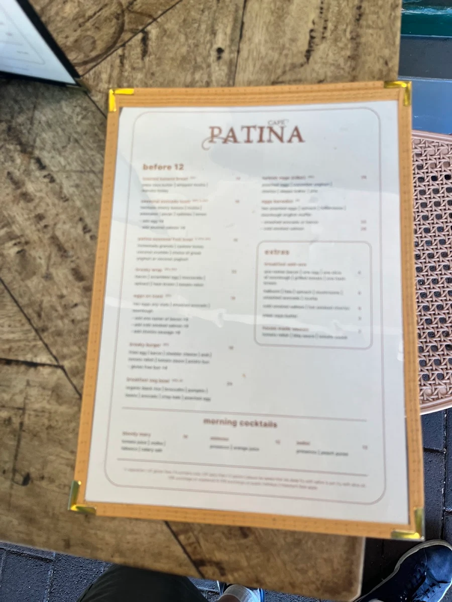 Menu, Cafe Patina
