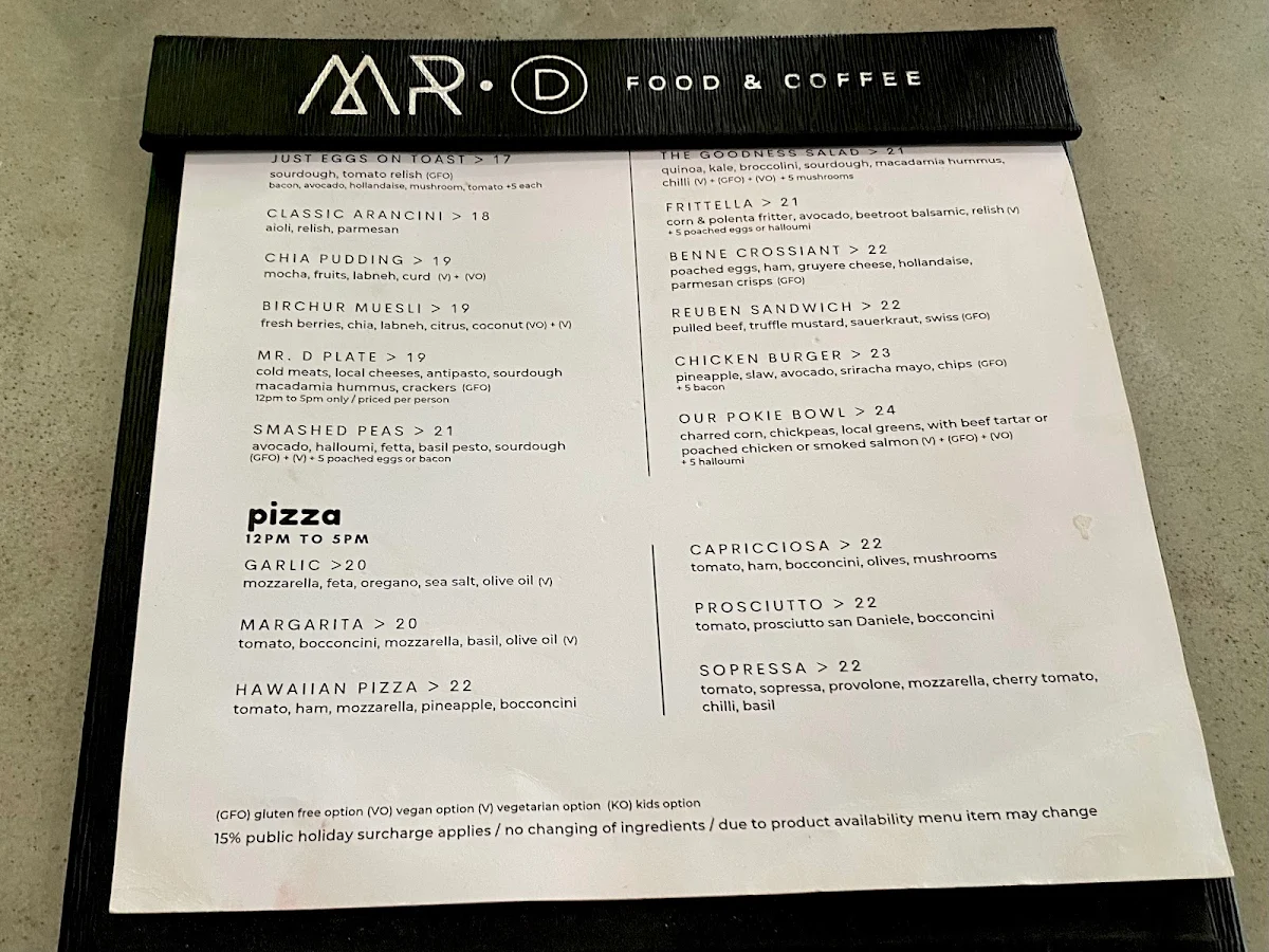 Menu, Mr D Food and Coffee