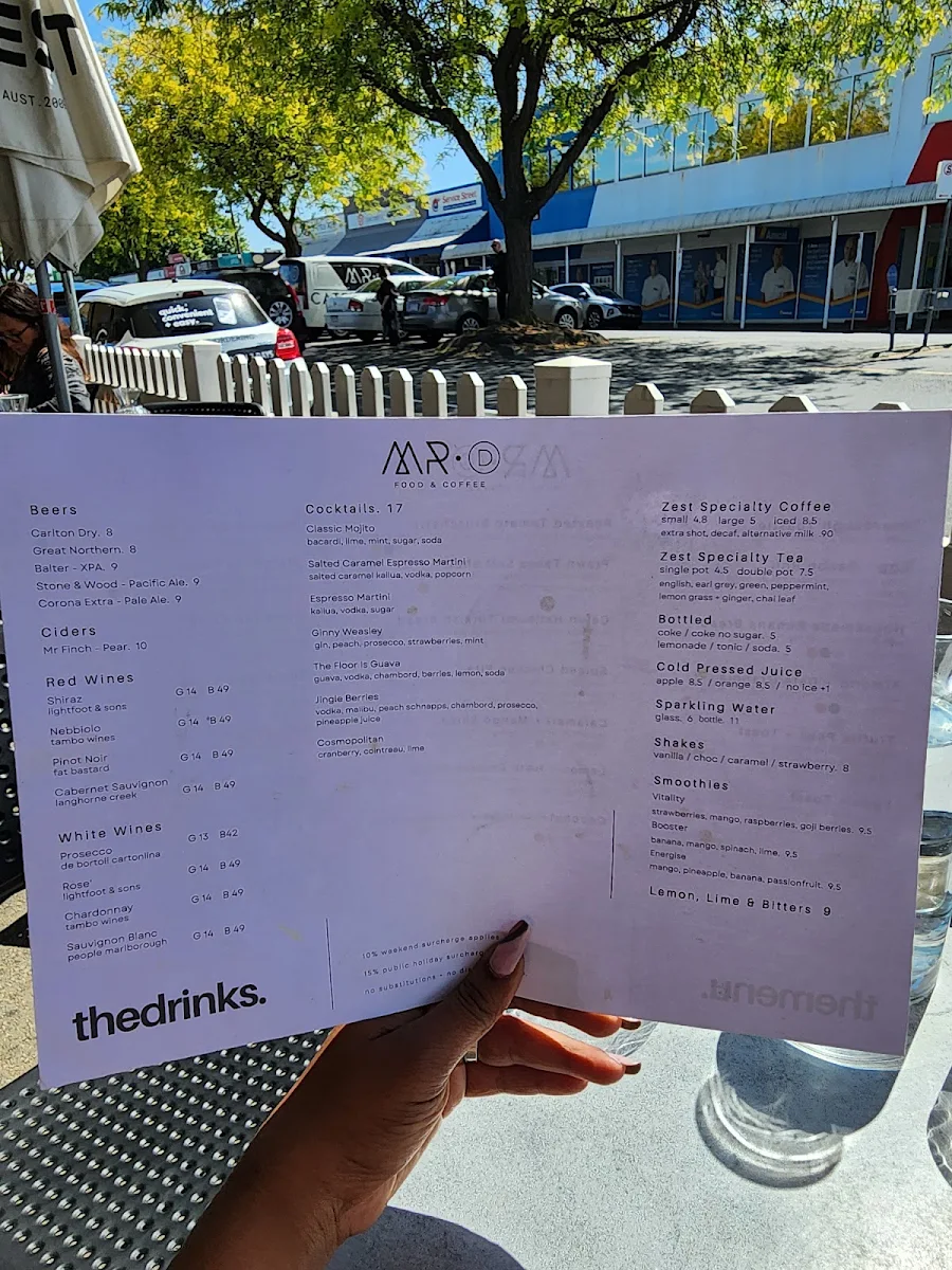 Menu, Mr D Food and Coffee