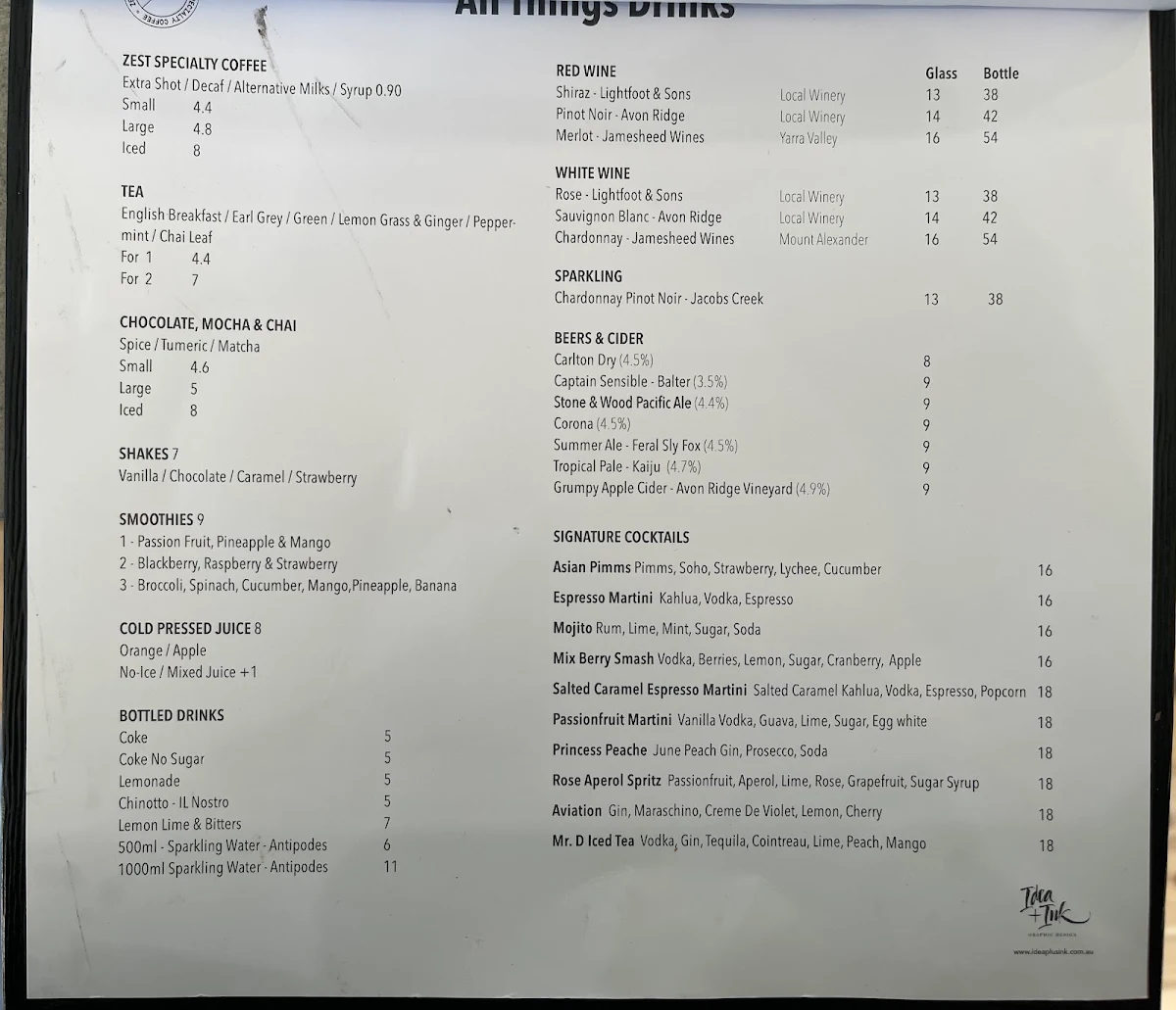 Menu, Mr D Food and Coffee