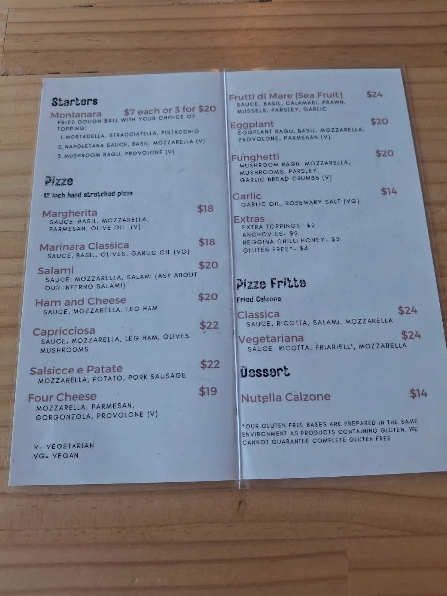 Menu, Pizza Reggina