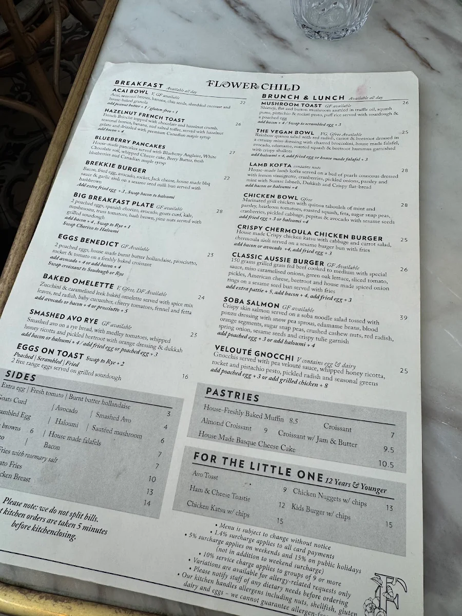 Menu, Flower Child Cafe Warringah