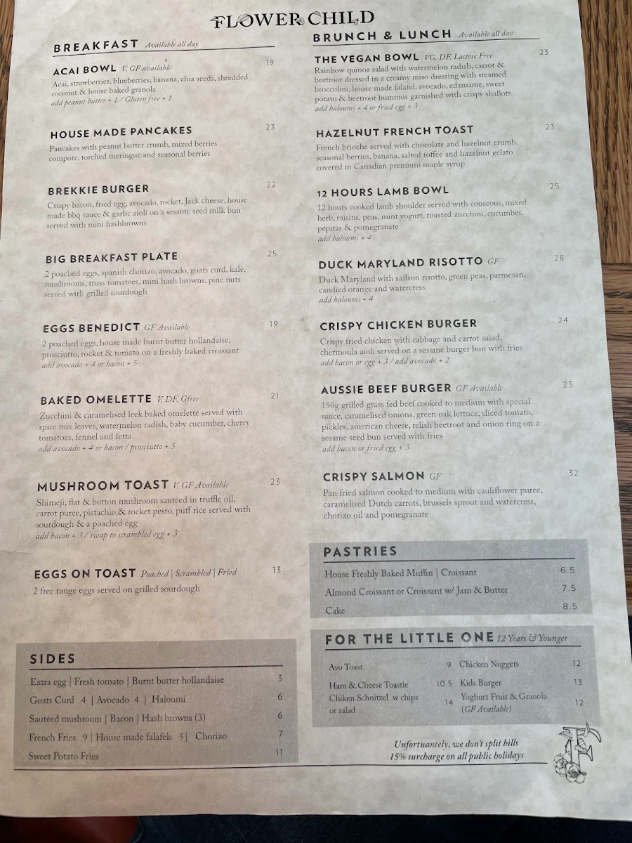 Menu, Flower Child Cafe Warringah