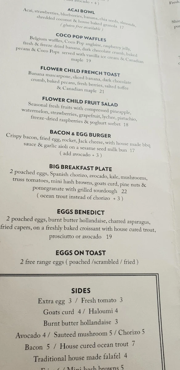 Menu, Flower Child Cafe Warringah