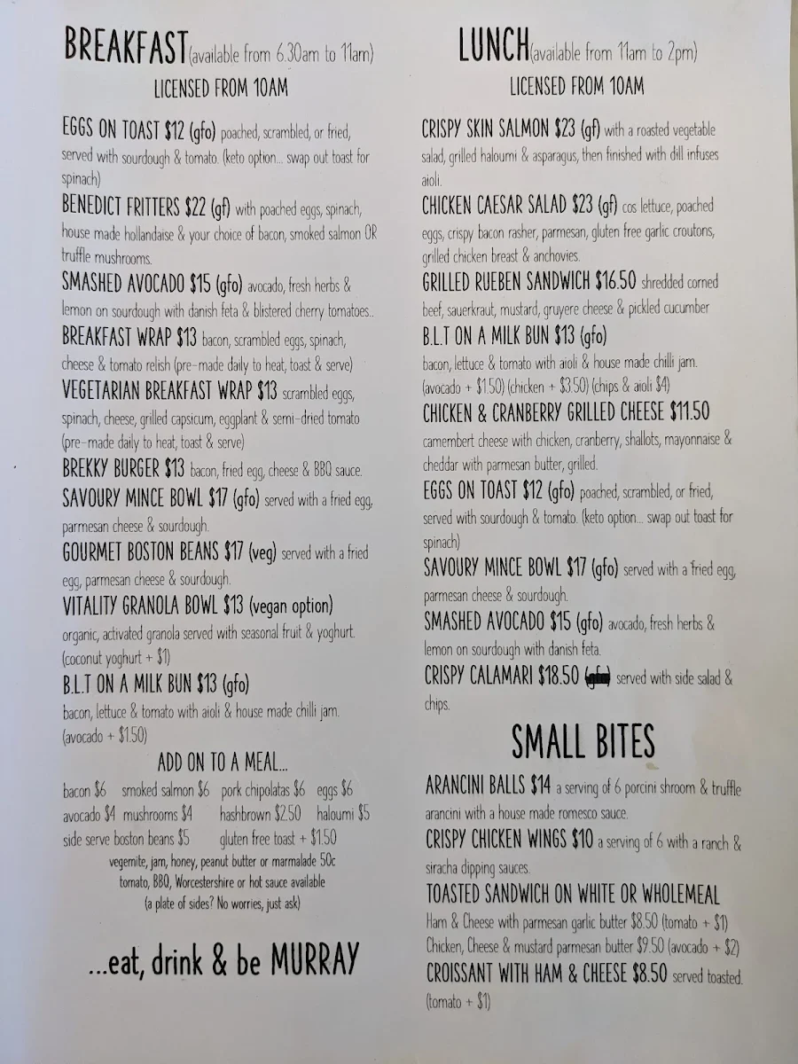Menu, SIP Maroochydore