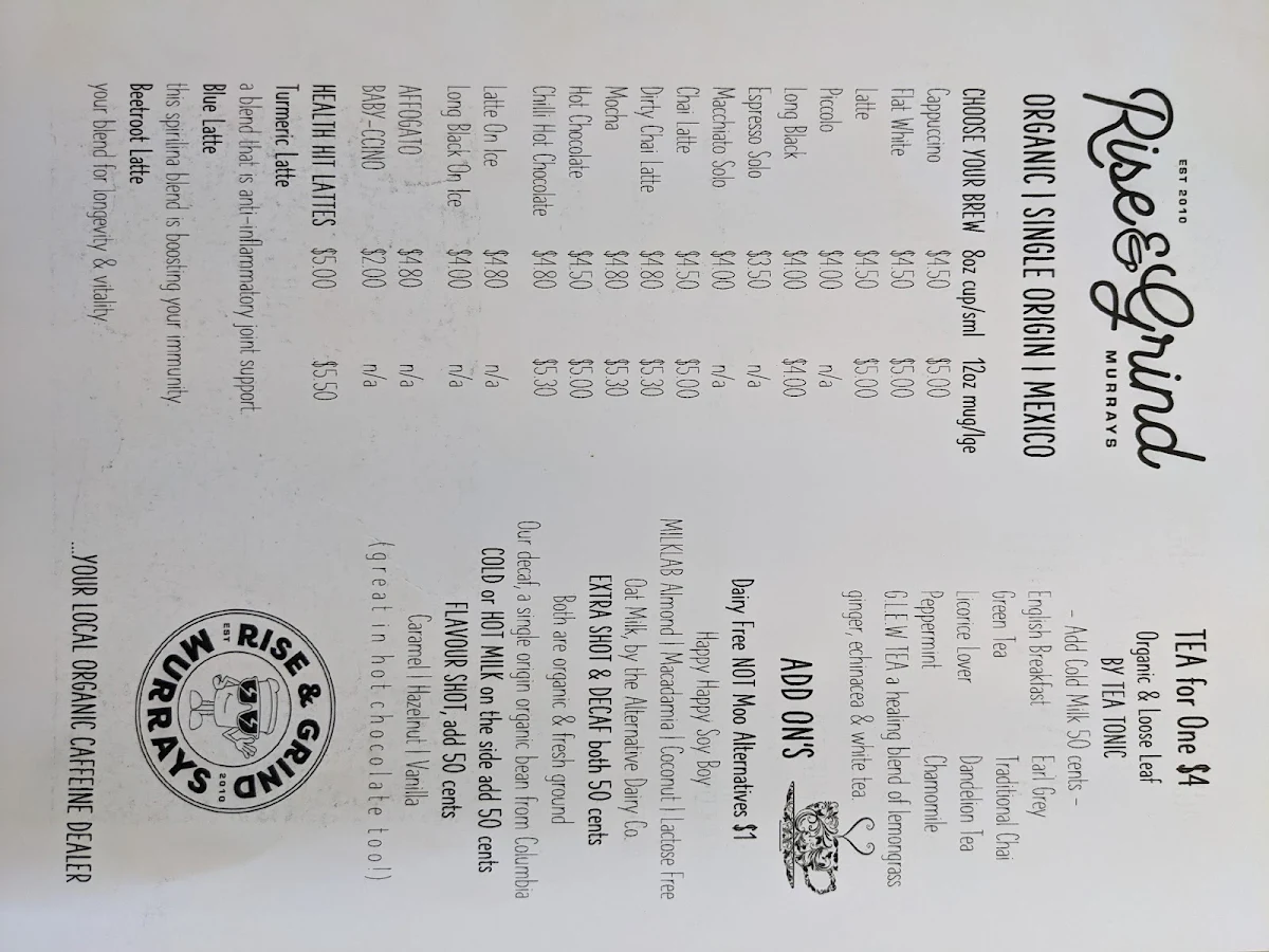 Menu, SIP Maroochydore