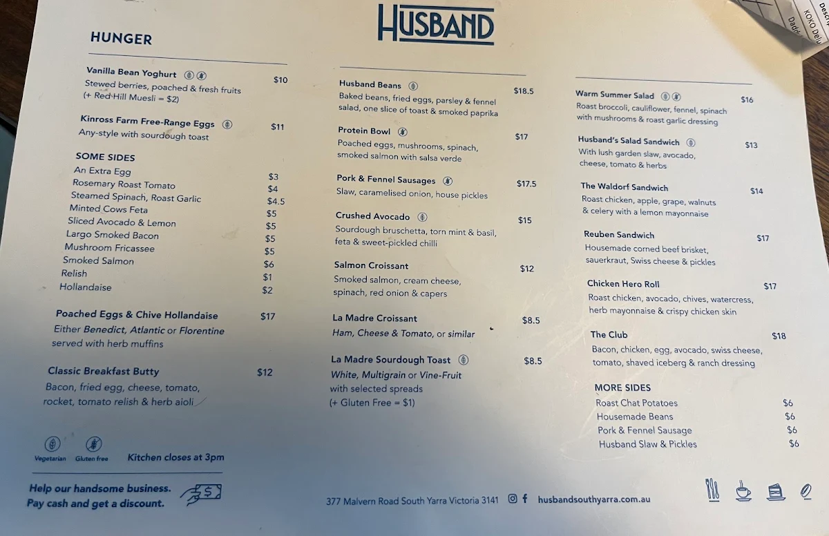 Menu, Husband