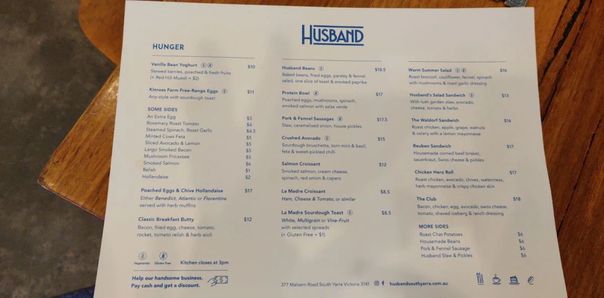 Menu, Husband