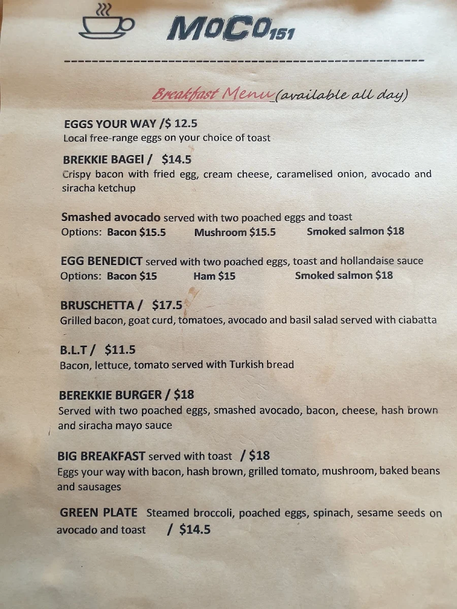 Menu, Moco 151