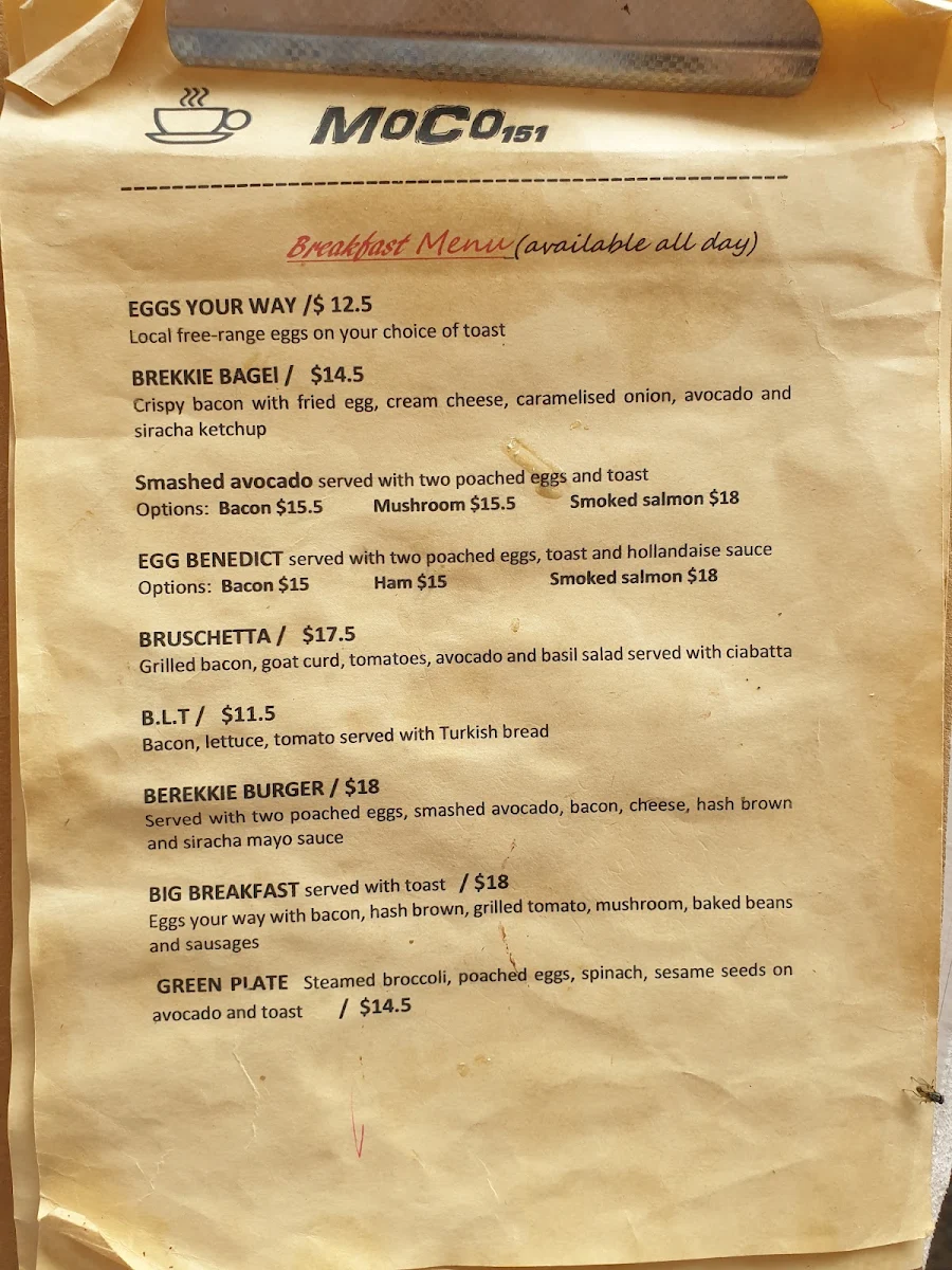Menu, Moco 151