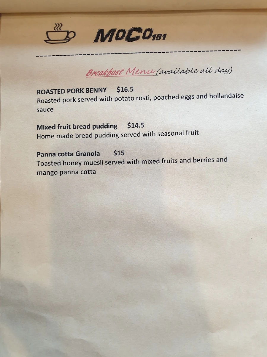 Menu, Moco 151