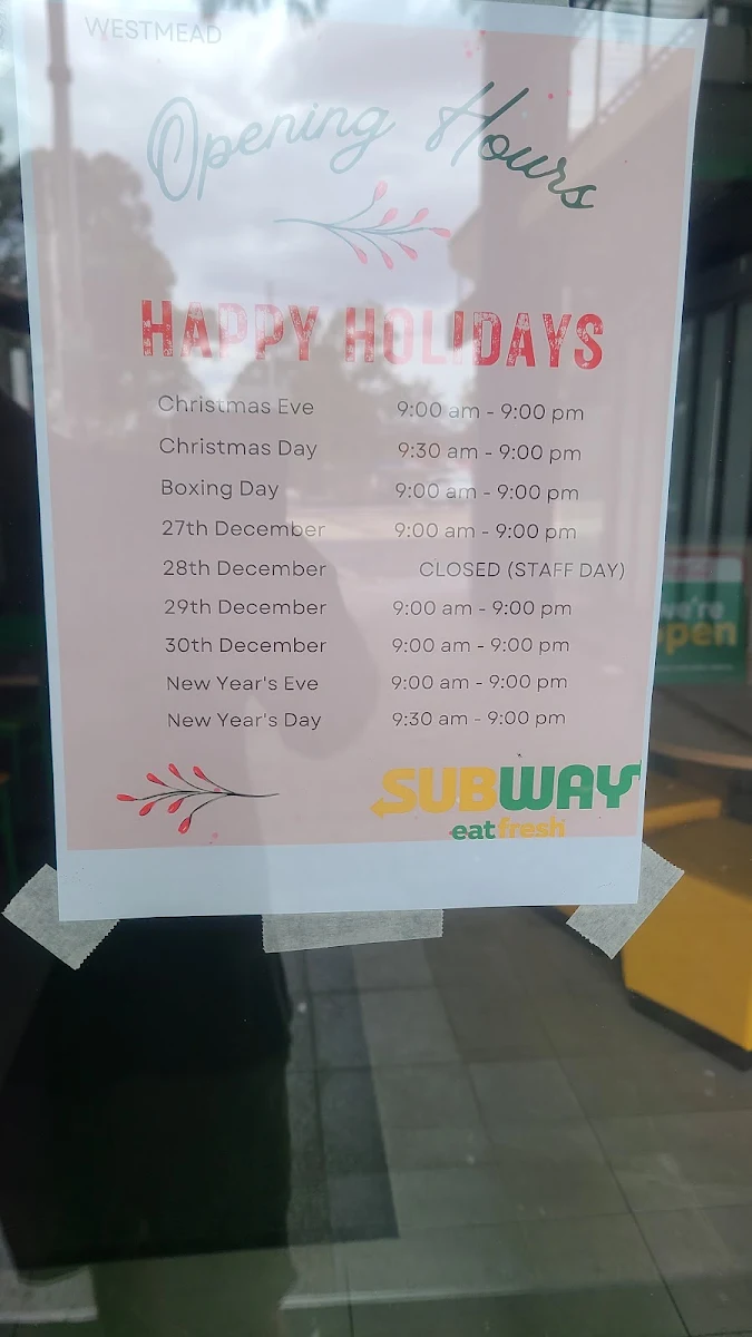 Menu, Subway Westmead