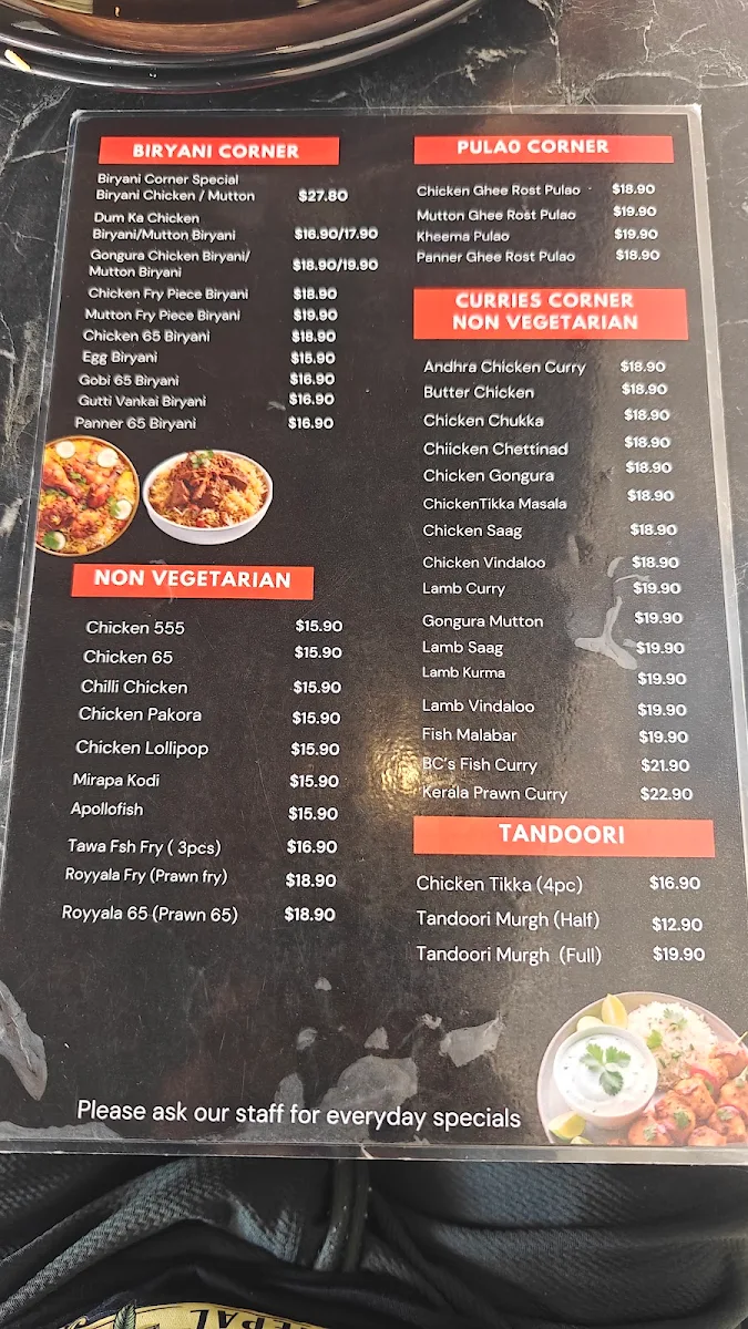 Menu, Biryani Corner Homebush
