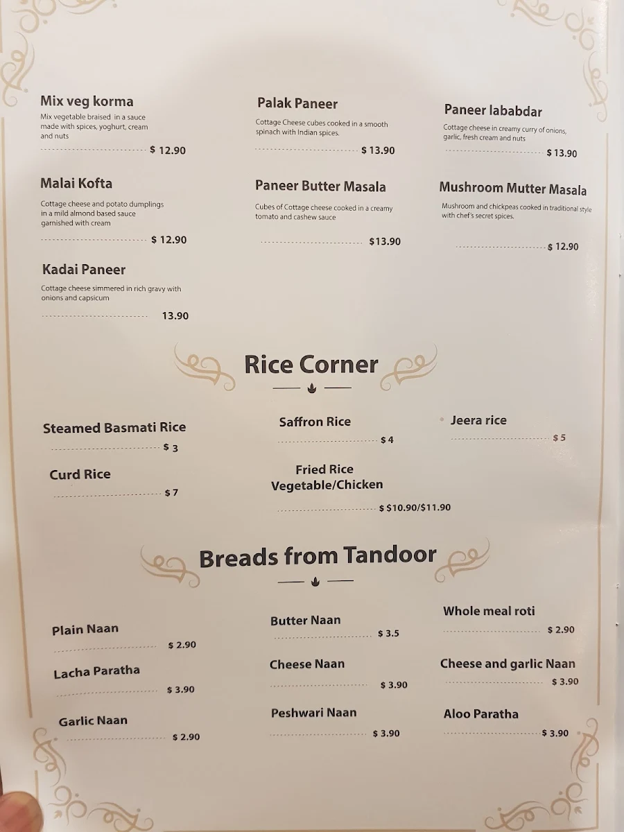 Menu, Biryani Corner Homebush