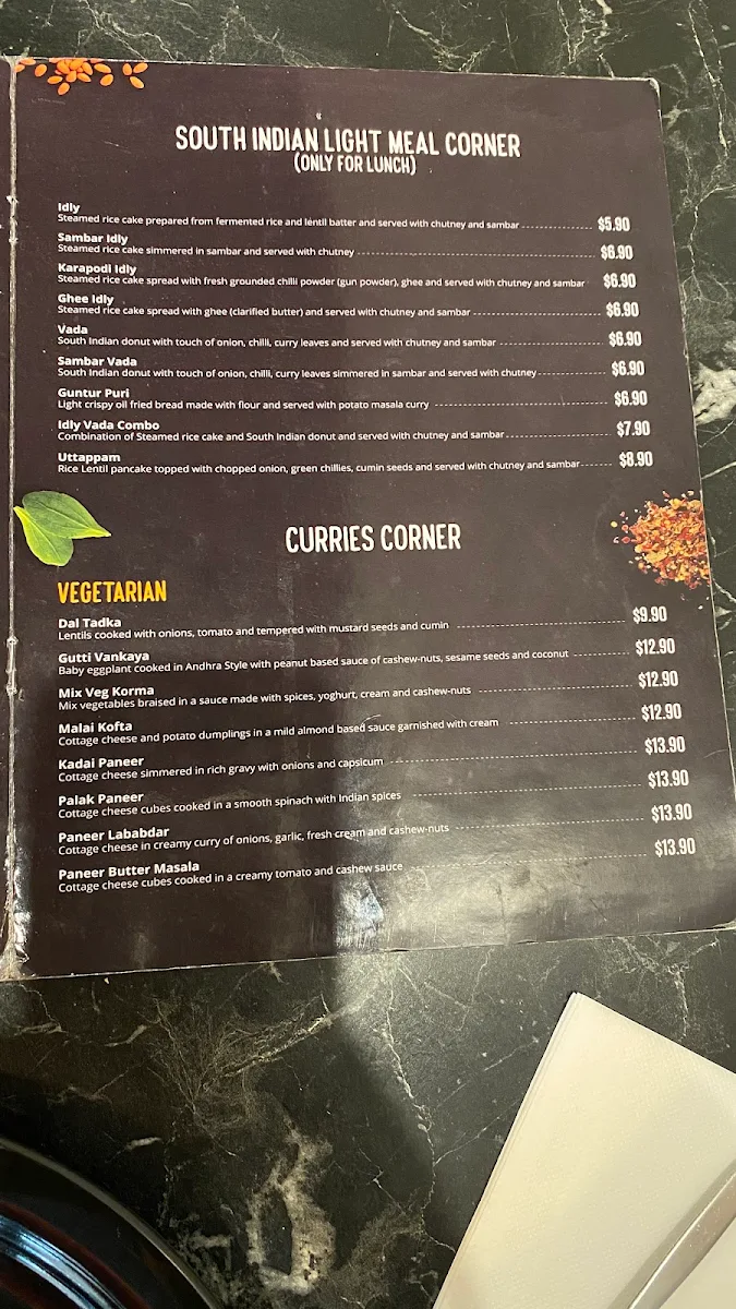 Menu, Biryani Corner Homebush