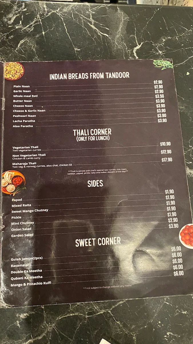 Menu, Biryani Corner Homebush