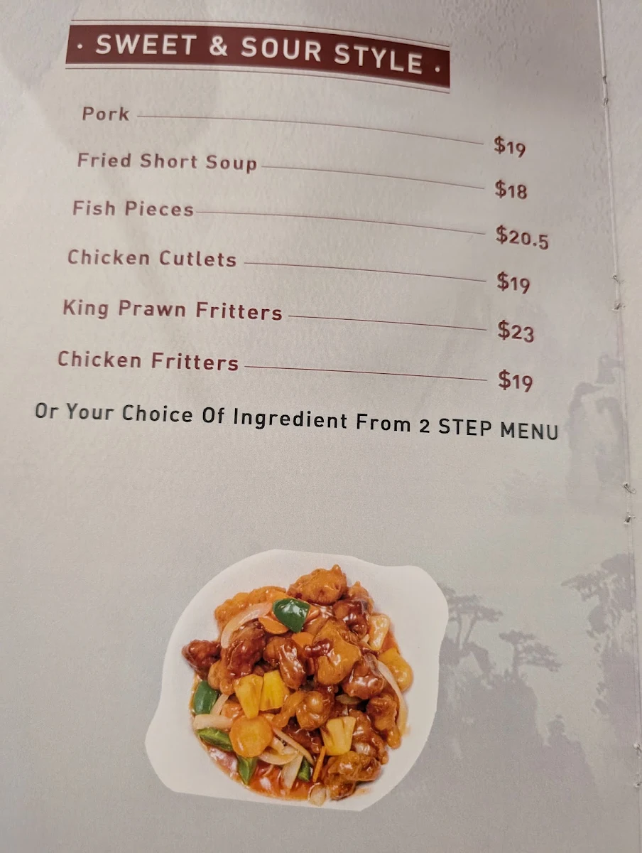 Menu, Tang's Palace Kings Langley