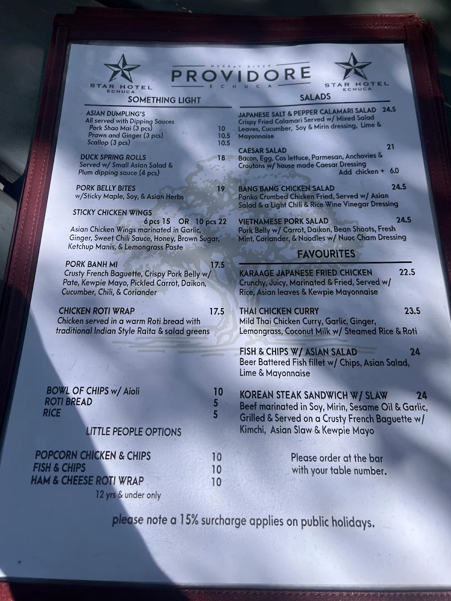 Menu, Murray River Providore