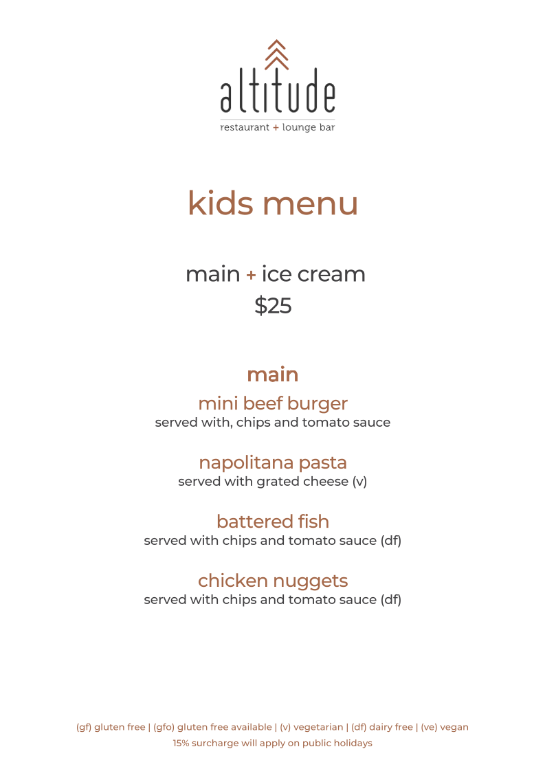 Menu, Altitude Restaurant + Lounge Bar