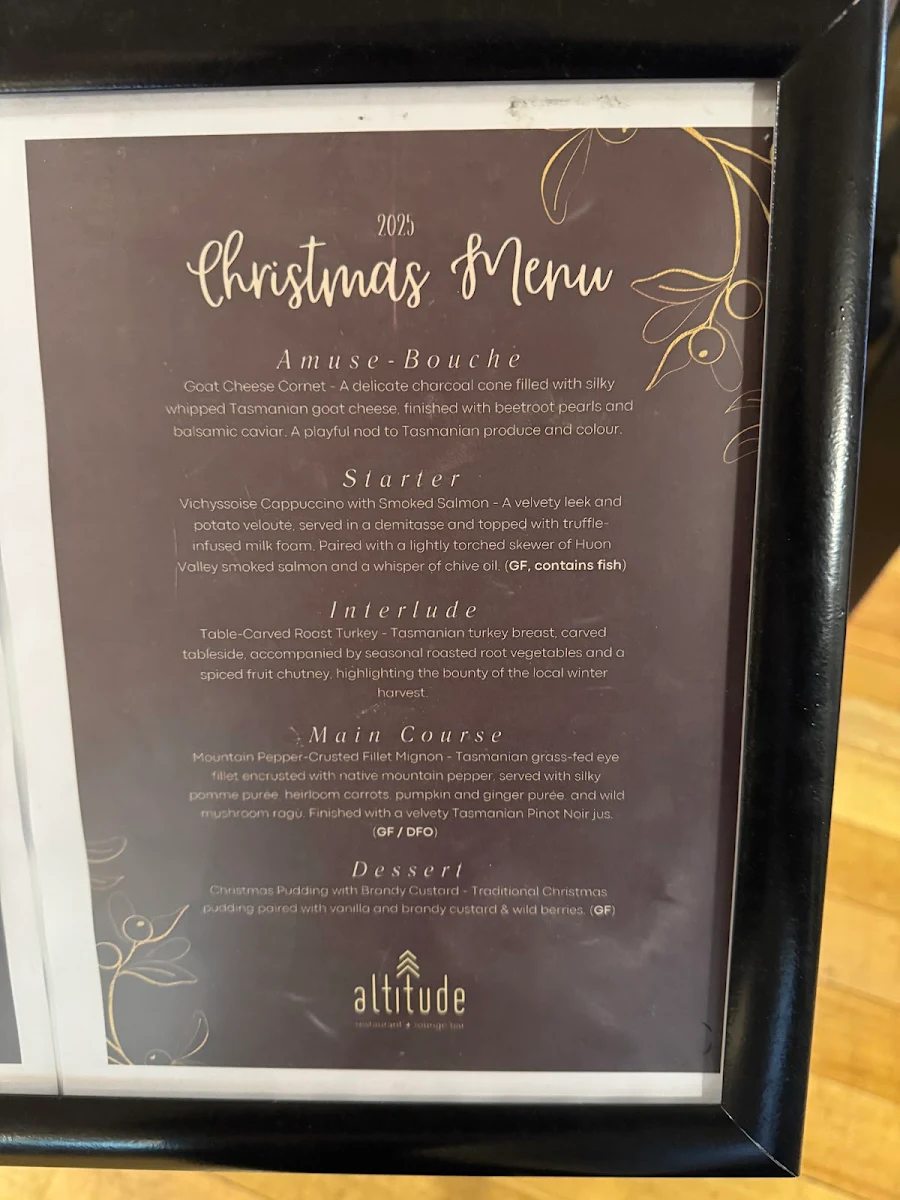 Menu, Altitude Restaurant + Lounge Bar