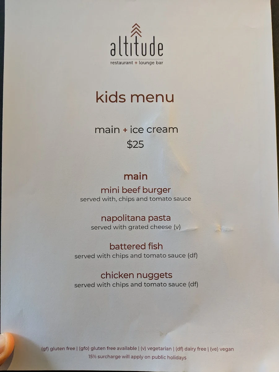 Menu, Altitude Restaurant + Lounge Bar