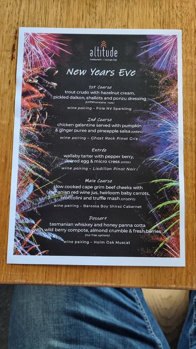 Menu, Altitude Restaurant + Lounge Bar