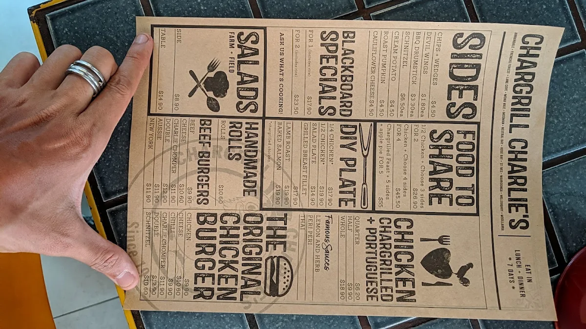 Menu, Chargrill Charlie's Annandale