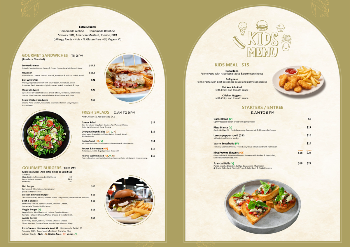Menu, Vanilla Pod Pizza & Pasta Bar Kingston