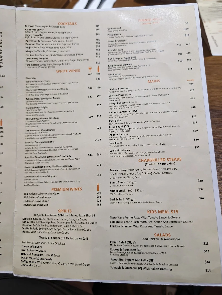 Menu, Vanilla Pod Pizza & Pasta Bar Kingston