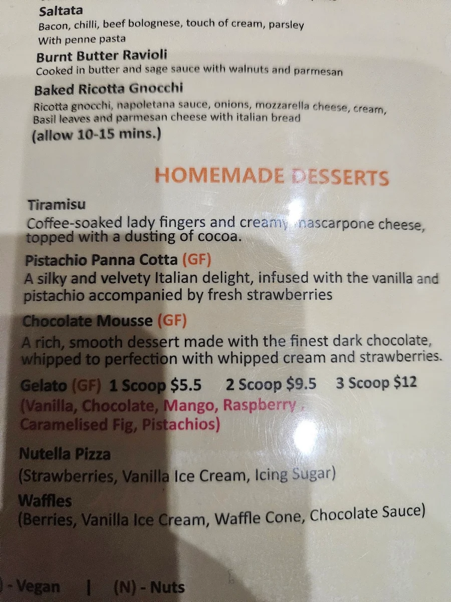 Menu, Vanilla Pod Pizza & Pasta Bar Kingston