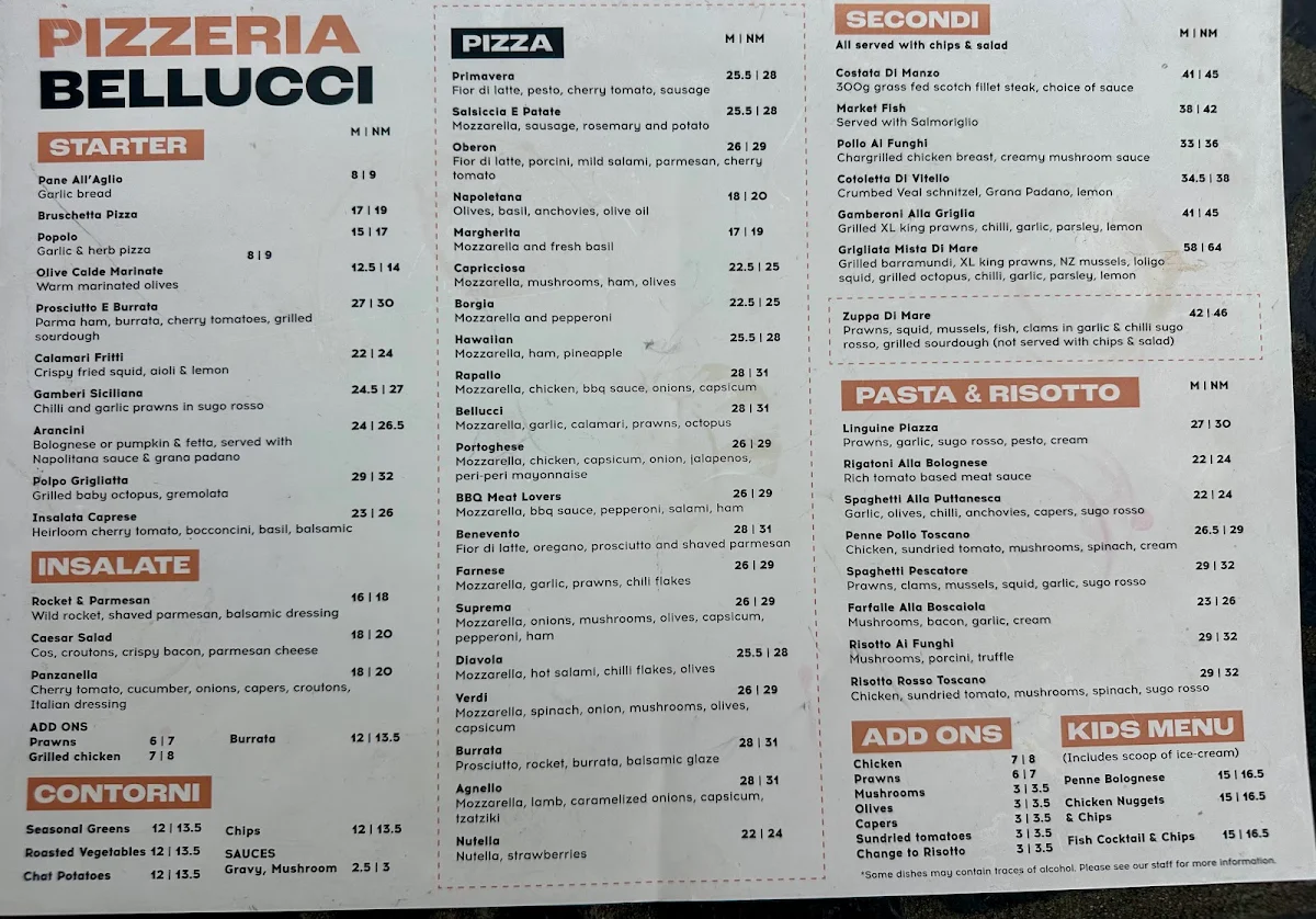 Menu, La Piazza