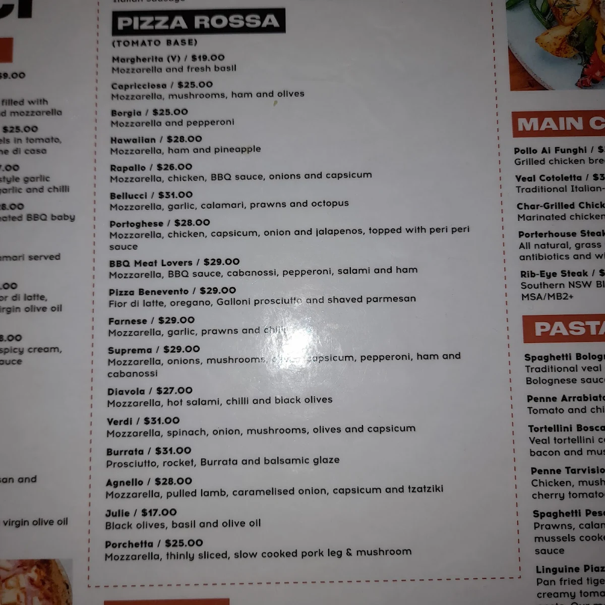 Menu, La Piazza
