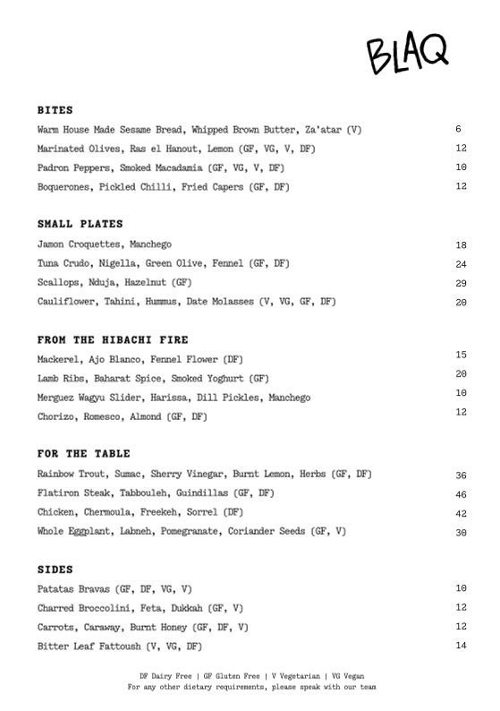 Menu, BLAQ