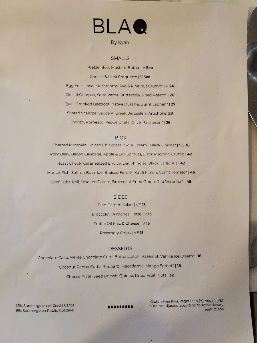 Menu, BLAQ