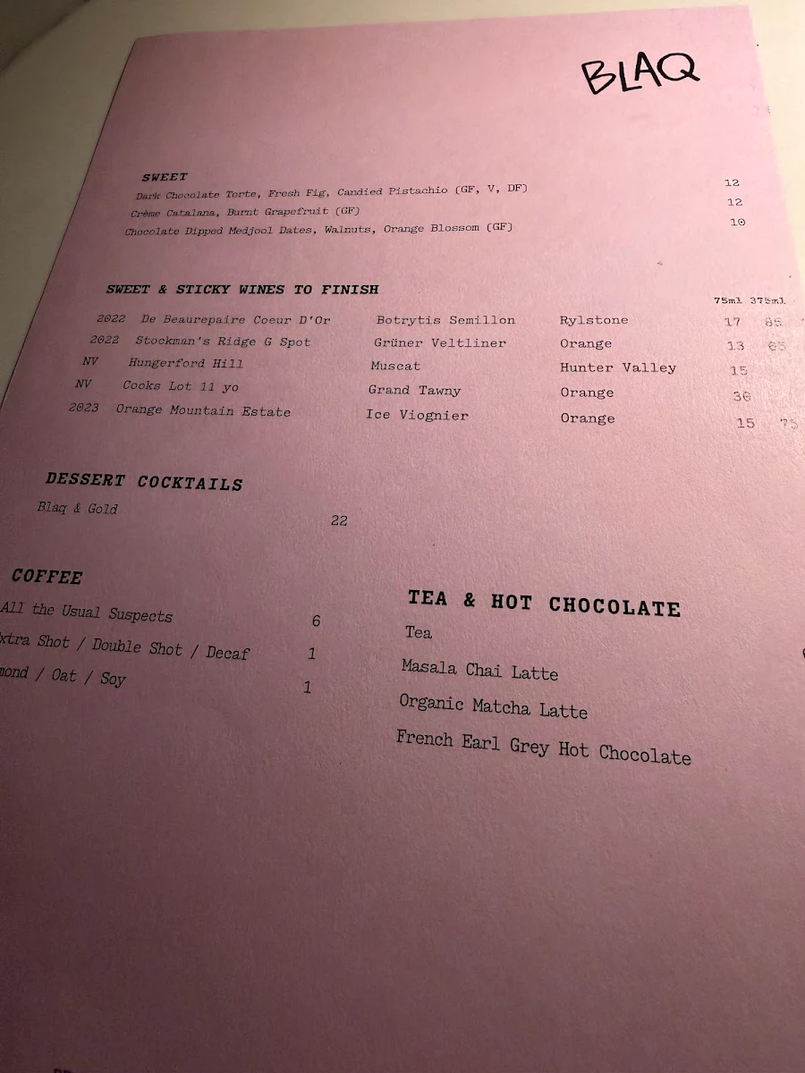 Menu, BLAQ