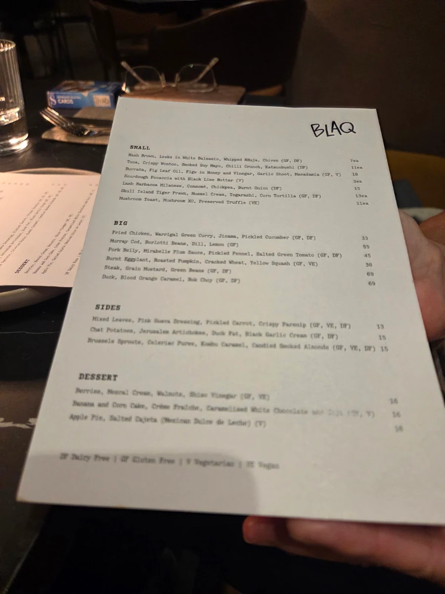 Menu, BLAQ